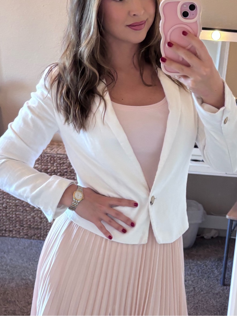 White Linen-blend Single-Button Blazer
